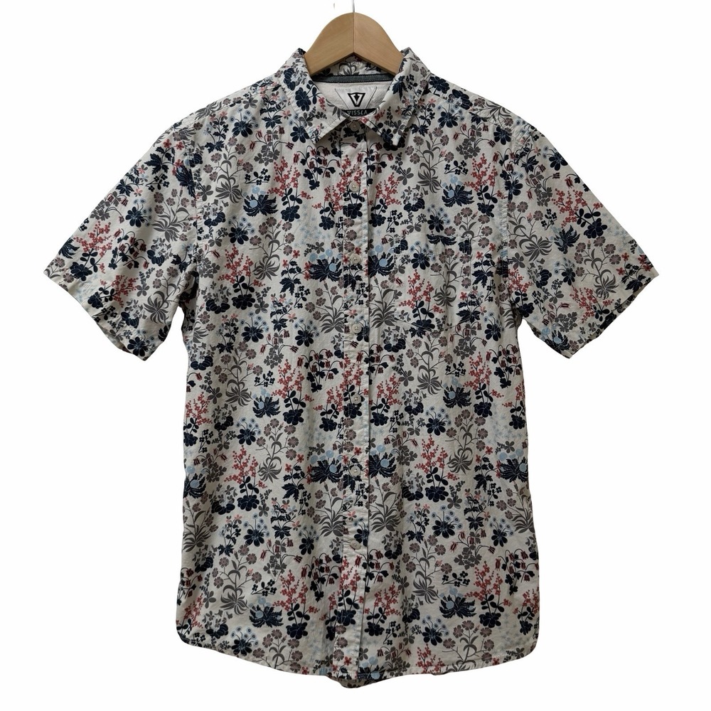 Vissla Mens Floral Short Sleeve Button Up Shirt M Multicolor Surf Cotton Blend